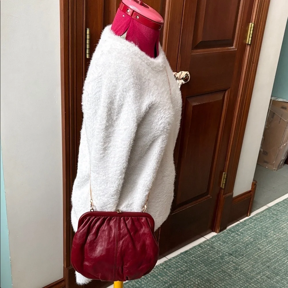 Italian Leather inside & out  Kisslock mini Bag  clutch  Crossbody bag burgundy